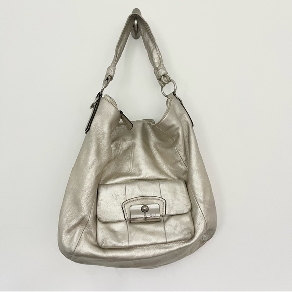 Coach Kristin Metallic Leather Hobo Shoulder Bag Silver Purse Classic READ NOTES - Picture 1 of 10